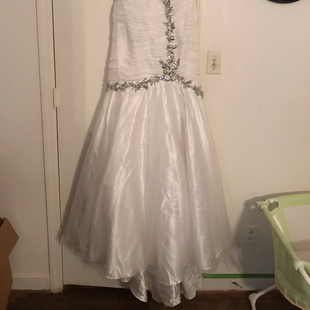 White mermaid style prom dress
